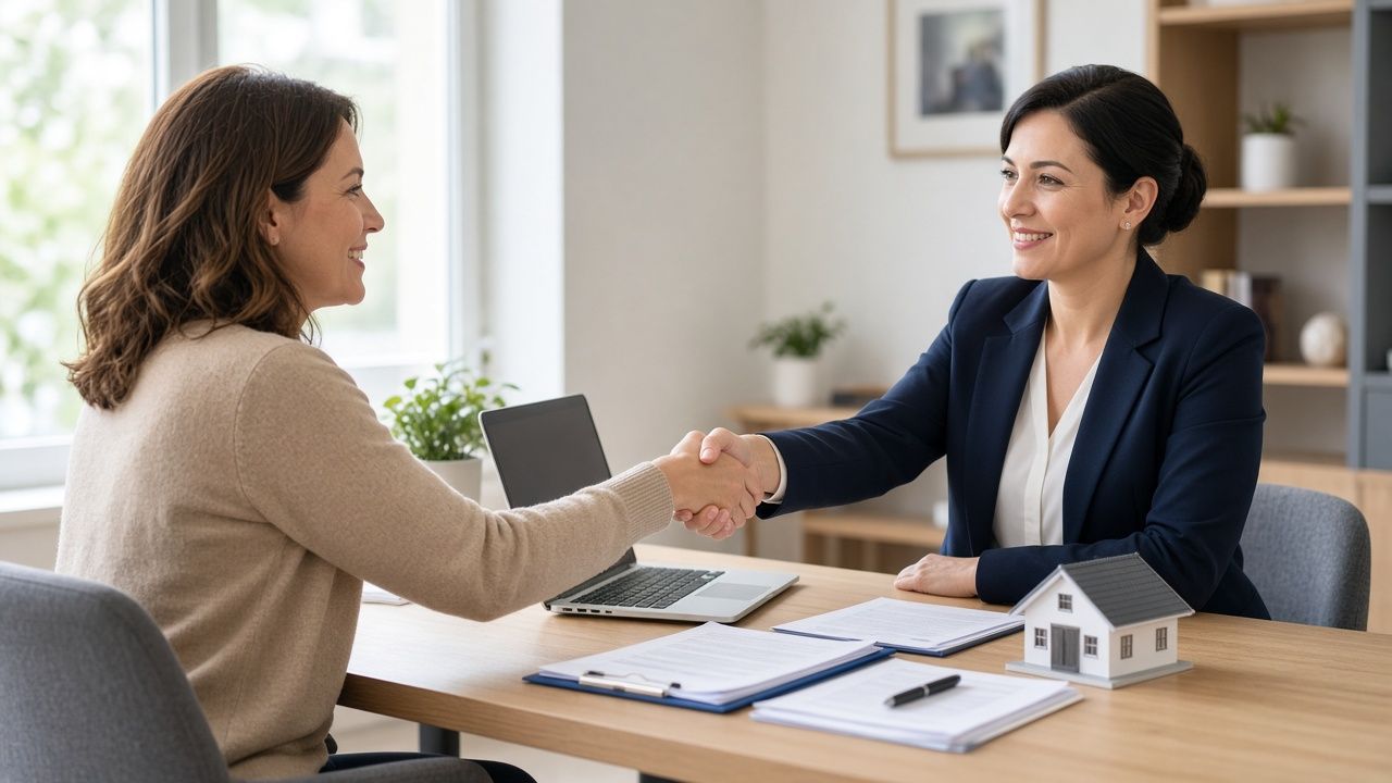 A real estate agent shaking hands with a client